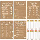 145 Pcs Rustic Kraft Bridal Shower Games 5 Fun Wedding Party Games Activities Set Include 125 Wedding Shower Cards 20 Pencils Bride Groom Bachelorette Party Favor Supplies, For 25 Guests