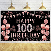 100Th Birthday Decorations For Women - Rose Gold 100Th Birthday Backdr