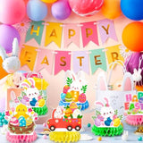 9Pcs Happy Easter Honeycomb Decorations, 3D Easter Table Decorations Spring Honeycomb Centerpiece For Table Decorations Bunny Easter Egg Centerpieces Decor For Easter Party Family Gathering