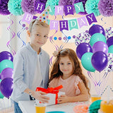 Mermaid Birthday Party Decorations Banner with Purple Mint Confetti Balloons Garland Set