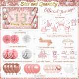 13Th Birthday Decorations For Girls, 13 Birthday Girl Decorations Include Official Teenager Decorations Banner, Backdrop, Hanging Swirls, Balloons, Paper Pompoms, Crown And Sash