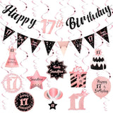 17Th Birthday Decorations For Girls Rose Gold Pink Pre Assembled Happy Birthday Banner And Hanging Swirls 17 Years Old Party Decorations Supplies 17Th Birthday Gifts For Girls
