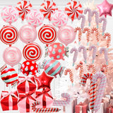 Christmas Candy Cane Balloons Decorations - 42 Pcs Candy Cane Foil Balloons with Tape, Mylar Sweet Round Christmas in July Balloon for Party Birthday Wedding, Red Pink Xmas Theme Party Decorations