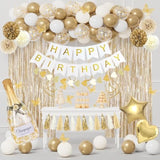 White and Gold Birthday Decoration Kit: Elegant Party Decor Set