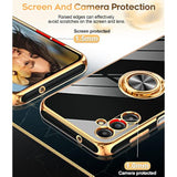 For Samsung Galaxy A14-5G Phone Case: 2 Pack Tempered Glass Screen Protector And 360° Rotatable Ring Magnetic Kickstand, Plating Rose Gold Edge Cell Android Basic Funda Para A 14 5G Cover, Black