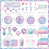 Mermaid Birthday Decorations Include Plates, Napkins, Cups, Cutlery, Hanging Swirls, Banner, Cake & Cupcake Toppers, Balloons, Tablecloth For Mermaid Party Decorations, Serve 20