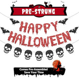 Pre Strung Halloween Party Decorations Banner Skull Garland Black Red Glitter