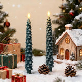 Christmas Decorations Indoor, Christmas Decor - Christmas Tree Taper Flameless Candles Battery Operated With Remote Timer, Xmas Candlesticks Home Table Mantel Room Decor, Wax, Set Of 4(Green&White)