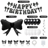 Black Bow Party Decorations, Coquette Birthday Decorations Includes Happy Birthday Banner,Hanging Swirl, Foil Balloon,Black White Latex Balloons,Bow Party Decorations