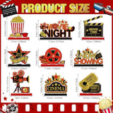 9 Pcs Movie Night Party Decorations Movie Theme Wooden Table Centerpieces Theater Now Showing Table Sign Cinema Popcorn Star Tabletop Decor For Home Film Birthday Party Supplies