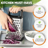 Professional Cheese Grater - Stainless Steel, Xl Size, 4 Sides - Perfect Box Grater For Parmesan Cheese, Vegetables, Ginger - Dishwasher Safe - Black