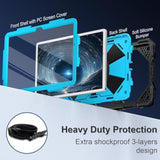 For Galaxy Tab A9 Plus Case 11 Inch, Rugged Case For Samsung Galaxy A9+ Tablet With Screen Protector 360 Rotating Stand Shoulder Strap Pen Holder, 2023 Model(Smx210/X216/218), Black Blue