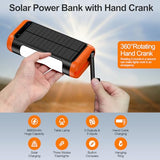 Solar Power Bank Portable Charger:66800Mah Built In Hand Crank And 3 Cables 22.5W Fast Charging Phone External Battery Pack(5 Outputs & 5 Inputs) With Camping Flashlights/Table Lamp/Compass