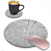 Round Mouse Pad And Coasters Set, Wood Grain Pattern Design Mouse Pad, Non-Slip Rubber Base Mouse Pads For Laptop And Computer, Cute Design Desk Accessories