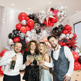 161Pcs Red And Black Balloon Arch Kit With Explosion Star Balloons, 5/10/12/18In Red/Black And Metallic Silver Balloons Garland Kit For Birthday Prom Graduation Party Decorations