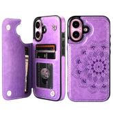 Compatible With Iphone 16 Case Wallet With Card Holder, Embossed Mandala Pattern Flower Pu Leather Double Buttons Flip Shockproof Cover For Magnetic Car Mount 6.1 Inch (Purple)