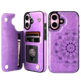 Compatible With Iphone 16 Case Wallet With Card Holder, Embossed Mandala Pattern Flower Pu Leather Double Buttons Flip Shockproof Cover For Magnetic Car Mount 6.1 Inch (Purple)