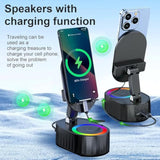 Wireless Induction Audio Bluetooth Speaker 5In1 Phone Holder Emergency Rechargeable (3000Mah) With Colorful Ambient Light 300° Foldable For Tablet Iphone Android, Gifts For Men Women (Black)