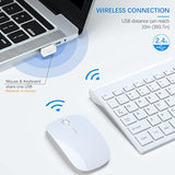 Wireless Keyboard And Mouse Ultra Slim Combo, 2.4G Silent Compact Usb 2400Dpi Mouse And Scissor Switch Keyboard Set With Cover, 2 Aa And 2 Aaa Batteries, For Pc/Laptop/Windows/Mac - White