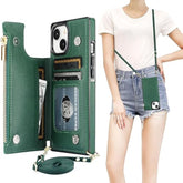 Crossbody Wallet Case For Iphone 15 With Rfid Blocking Card Slot Holder, Magnetic Flip Folio Purse Case, Pu Leather Zipper Handbag With Detachable Lanyard Strap 6.1 Inch 5G (Green)