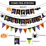 Colorful Happy Halloween Banner and Pennant with Pumpkin Bat Witch Hat Party Decor