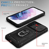 For Galaxy S21 Case With Camera Cover Slider, 2*Screen Protectors,Build In 360° Rotating Ring Kickstand, Military Grade Protective Case For Samsung Galaxy S21 6.2" (Black)