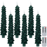 6 Pcs Led Christmas Tree Flameless Taper Candles, 9.7 Inch Real Wax Battery Operated Candlestick Lights With 3D Flame And Remote Timer For Windows Fireplace (Green,Christmas Tree)