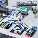 500W Fast Charging 8 Port Usb C Charger Block With Nylon Fast Charging Cable, Multi-Device Charging Station Wall Desktop Charger With Gan ? Technology, Usb-C Charger Adapter For Macbook/Ipad/Iphone 16