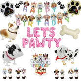 Lets Pa Dog Birthday Party Decorations Girl Boy, Pa Puppy Themed Happy Birthday Banner, Dog & Paw Print Balloons, Cake Toppers (Red)