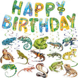 Reptile Birthday Party Decorations Reptile Swamp Happy Birthday Banner And 15 Pcs Hanging Swirls Safari Animals Lizard Snake Alligator Turtle Party Favors Supplies