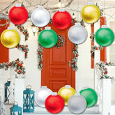 10 Pcs Outdoor Decorations, 11 Inch Inflatable Christmas Balls, Festive Ornaments For Front Door Yard, With Pump (Red, G