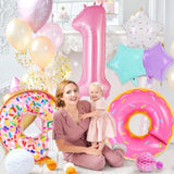First Birthday Donut Decorations - Foil Number 1 Balloon, Large Mylar Pink 1 Balloon For Sweet One 1St Birthday Party