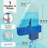 Number 4 Pull String Pinata For Boys 4Th Birthday Party Decorations - Ombre Blue (16.5 X 12 X 3 In 4 Pinata)