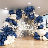 Navy Blue Silver White Balloon Arch Kit, Double Stuffed Pearl Sand White Royal Dark Blue Chrome Silver Confetti Balloons Garland Kit for Birthday Graduation 2026 New Years Party Decoration