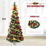 Pre Lit Pre Decorated Christmas Tree Pop Up Christmas Tree And Warm White Led Lights,Holiday Party Decorations,Red Gold (Yellow, 6 Ft)