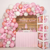 135pcs Pink Baby Shower Decor, Rose Gold Balloon Garland & Baby Boxes with Letters