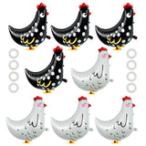 8 Pc Walking Chicken Balloons (4 White, 4 Black) for Farm Animal Birthday/Shower