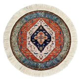 Round Persian Style Carpet Mouse Pad – Vintage Miniature Bohemian Rug Desk Pad, Non-Slip Computer Mouse Mat With Fringed Edges, Elegant Table Decor For Home & Office Accessories