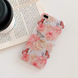 Case For Iphone 8 Plus/ 7 Plus 5.5 Inch Flower Cute Design For Women Girls 360 Degree Rotating Ring Stand Kickstand Soft Tpu Shockproof Cover Rose Butterfly