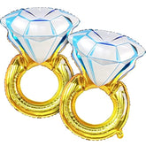 Huge Diamond Ring Balloons - 26 Inch, 2 Pieces | Wedding Ring Balloon For Bridal Shower Decorations | Bachelorette Party Decorations | Diamond Balloons For Engagement Party Decorations
