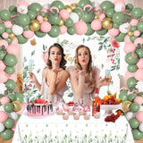 Floral Happy Birthday Decorations Women Birthday Party Supplies Including Flower Backdrop, Burgundy Rose Gold Balloons Garland Arch Kit, Tablecloth, Cupcake Toppers For Girls