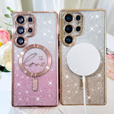 Designed For Samsung Galaxy S25 Ultra Case,Compatible With Magsafe Love Heart Plating Camera Protection Clear Glitter Magnetic For Women Girls Shockproof Phone Cover Bumper 6.9"-Gold