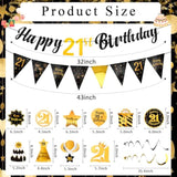 21St Birthday Decorations Men Set - Happy 21 Birthday Banner Triangle Flag Hanging Swirls Streamers For Women Men Party Decorations Supplies, Black And Gold