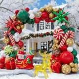Christmas Balloon Garland Arch kit with Red White Green Gold Balloons, Confetti Balloons, Candy, Cane, Elk, Gift Box, Explosion-Star, Santa-Claus Sleigh Foil Balloons for Xmas Party Decorations