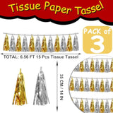 3P Gold Silver Tassel Banner Garland Metallic Foil Fringe Banner Tinsel Tassels Streamer Banner Backdrop For Parade Floats, Graduation Decorations, Father' Day, Halloween, Christmas Decorations