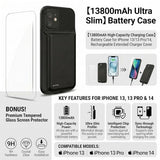 Battery Case for iPhone 13/13Pro/14, 10000 mAh Ultra-Thin Protective Charging case, Portable Rechargeable Expandable Battery Charger, Compatible with