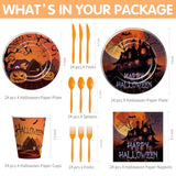 Halloween Plates and Napkins Tableware Haunted House Party Supplies Disposable for 24 Guests