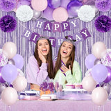 86pcs Purple Party Decor - Balloons, Banner, Sash, Crown, Tablecloth & More