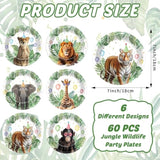 60Pcs Jungle Safari Party Plates 7Inch Wild Animals Birthday Paper Dinnerware Plate Set Safari Animal Themed Decorations For Boys Girls Baby Shower Supplies Gender Reveal Kids Birthday Favors