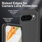 For Google Pixel 9 Case/Pixel 9 Pro Case, Grade 3 In 1 Heavy Duty Shockproof/Drop Proof/Dust Proof Case With 2Pcs Tempered Glass Screen Protector (Black/Black)
